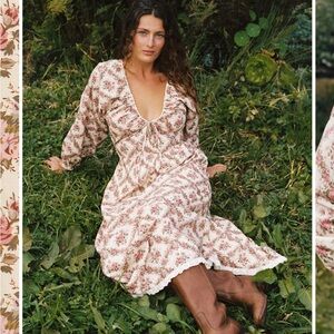 Christy Dawn Floral Long Sleeve Dress - Cream and Pink